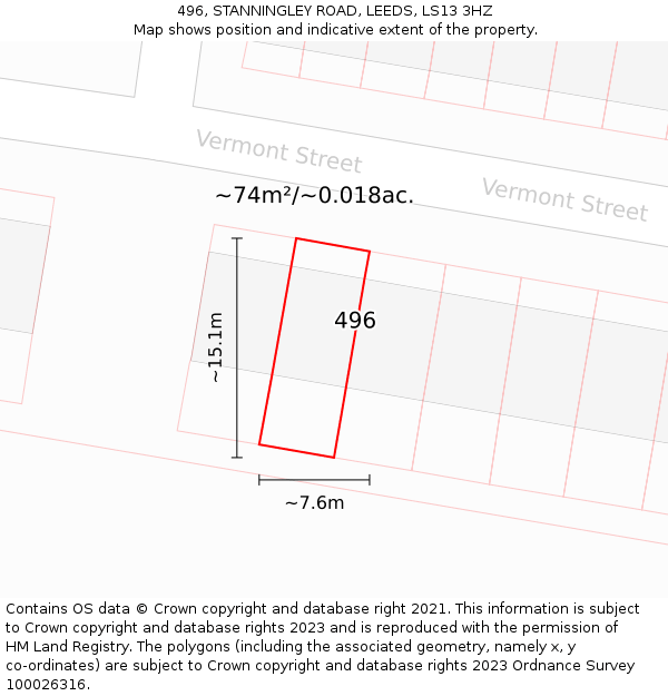 496, STANNINGLEY ROAD, LEEDS, LS13 3HZ: Plot and title map