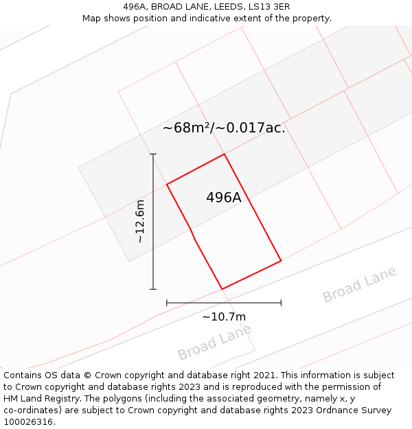 496A, BROAD LANE, LEEDS, LS13 3ER: Plot and title map