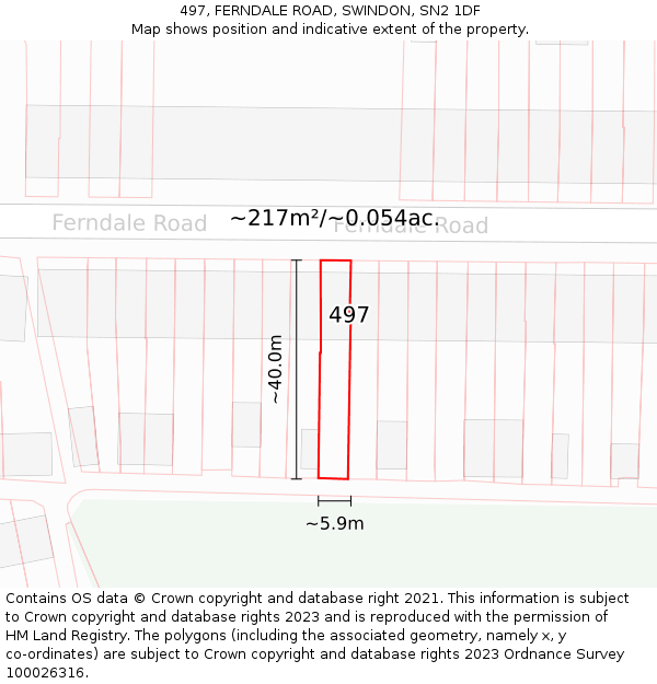 497, FERNDALE ROAD, SWINDON, SN2 1DF: Plot and title map