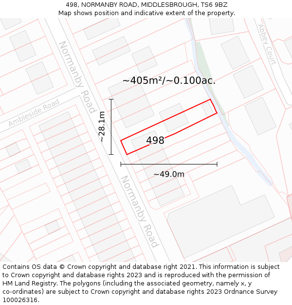 498, NORMANBY ROAD, MIDDLESBROUGH, TS6 9BZ: Plot and title map