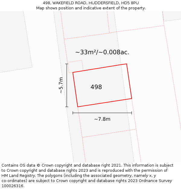 498, WAKEFIELD ROAD, HUDDERSFIELD, HD5 8PU: Plot and title map