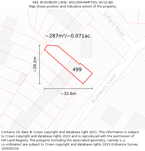 499, BUSHBURY LANE, WOLVERHAMPTON, WV10 8JX: Plot and title map