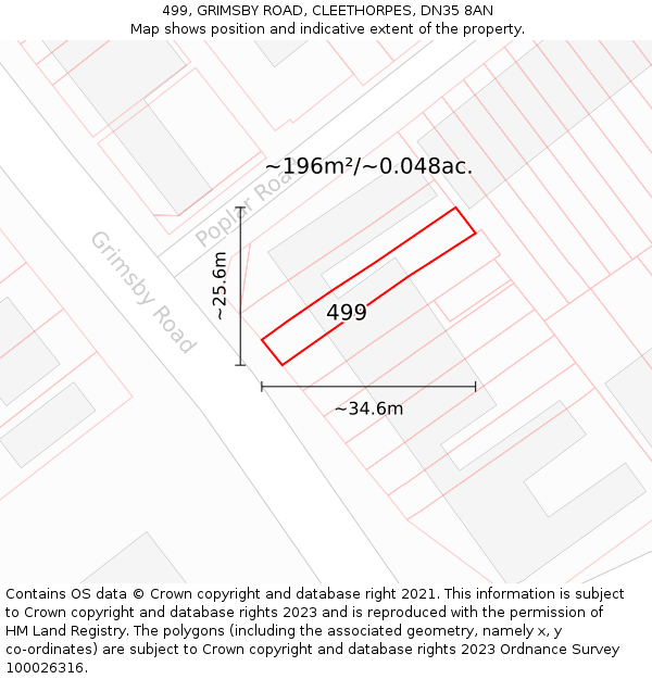 499, GRIMSBY ROAD, CLEETHORPES, DN35 8AN: Plot and title map