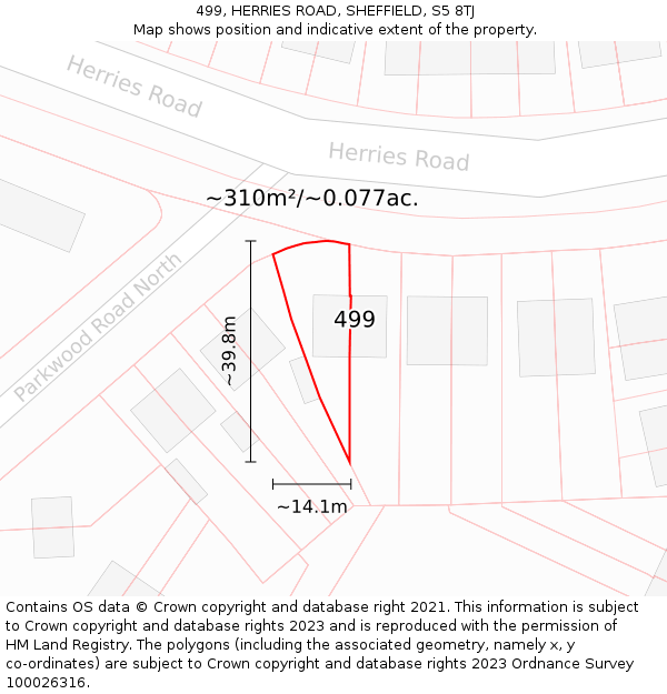 499, HERRIES ROAD, SHEFFIELD, S5 8TJ: Plot and title map