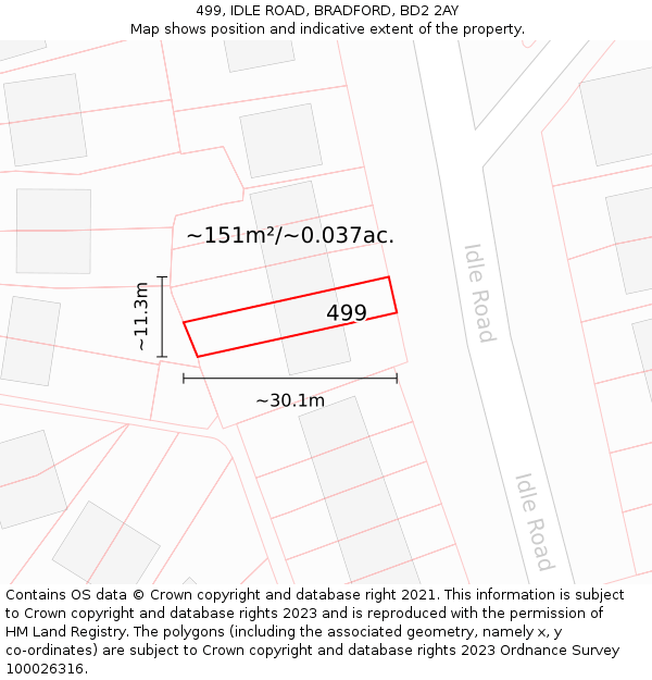 499, IDLE ROAD, BRADFORD, BD2 2AY: Plot and title map