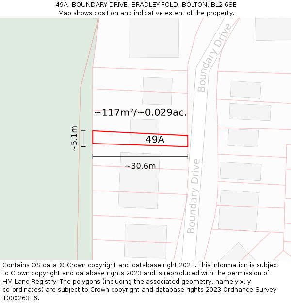 49A, BOUNDARY DRIVE, BRADLEY FOLD, BOLTON, BL2 6SE: Plot and title map