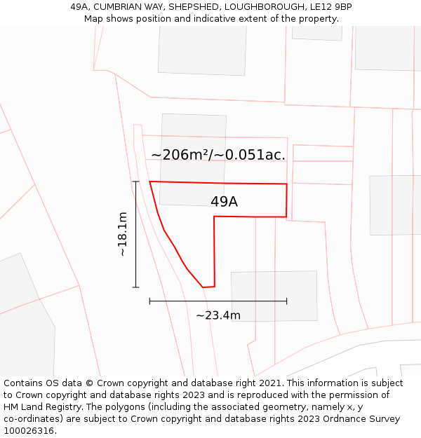 49A, CUMBRIAN WAY, SHEPSHED, LOUGHBOROUGH, LE12 9BP: Plot and title map