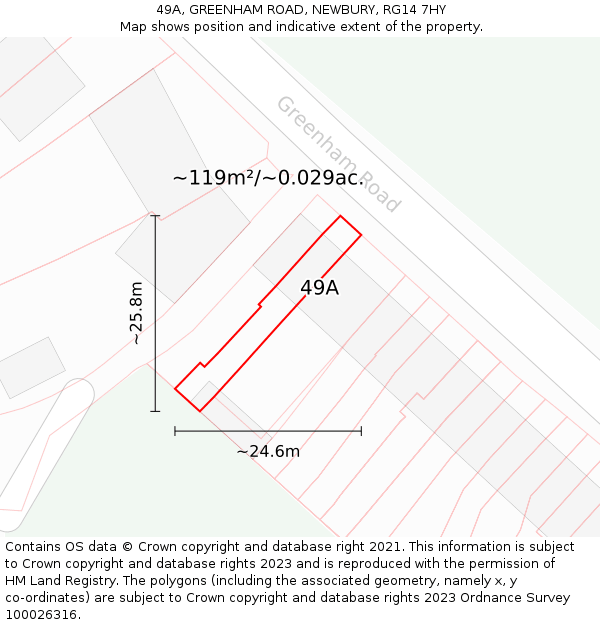 49A, GREENHAM ROAD, NEWBURY, RG14 7HY: Plot and title map