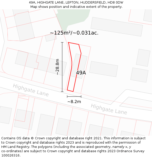 49A, HIGHGATE LANE, LEPTON, HUDDERSFIELD, HD8 0DW: Plot and title map