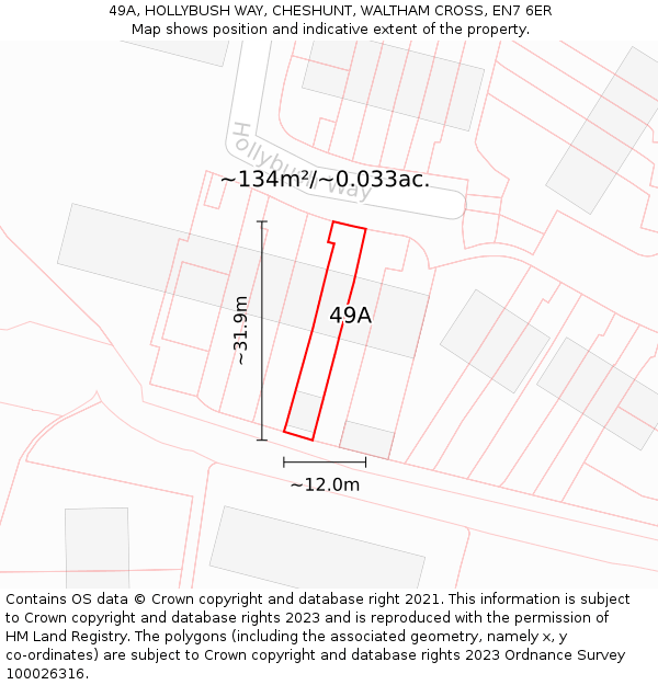 49A, HOLLYBUSH WAY, CHESHUNT, WALTHAM CROSS, EN7 6ER: Plot and title map