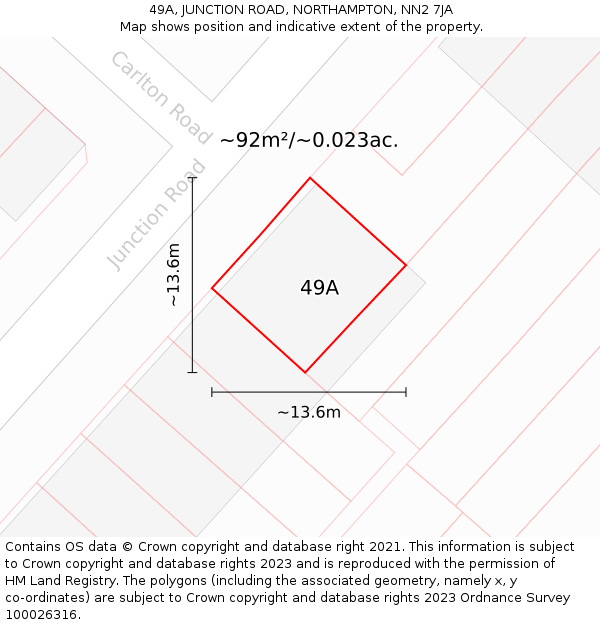 49A, JUNCTION ROAD, NORTHAMPTON, NN2 7JA: Plot and title map