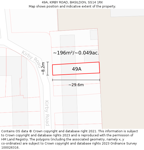 49A, KIRBY ROAD, BASILDON, SS14 1RX: Plot and title map