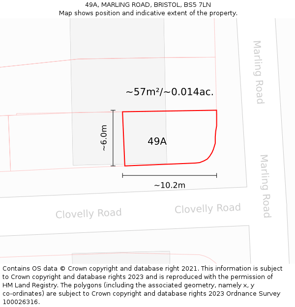 49A, MARLING ROAD, BRISTOL, BS5 7LN: Plot and title map