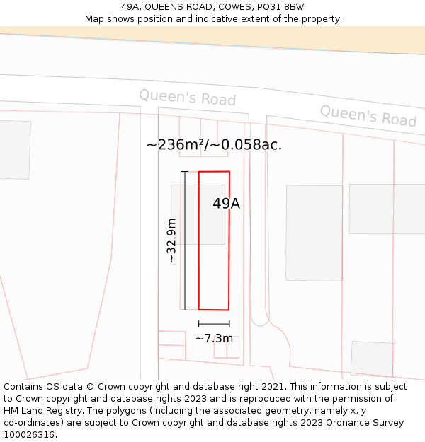 49A, QUEENS ROAD, COWES, PO31 8BW: Plot and title map