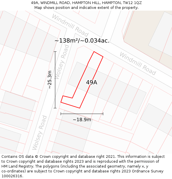 49A, WINDMILL ROAD, HAMPTON HILL, HAMPTON, TW12 1QZ: Plot and title map