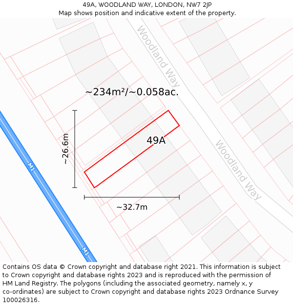 49A, WOODLAND WAY, LONDON, NW7 2JP: Plot and title map
