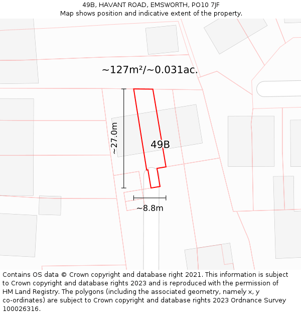 49B, HAVANT ROAD, EMSWORTH, PO10 7JF: Plot and title map