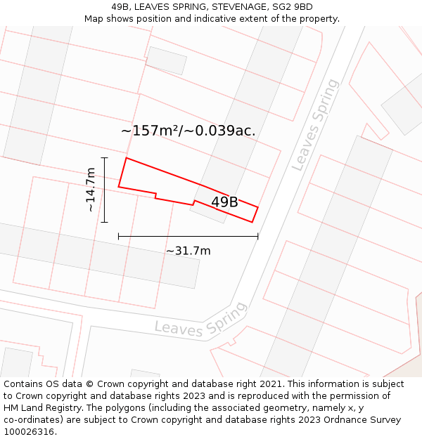 49B, LEAVES SPRING, STEVENAGE, SG2 9BD: Plot and title map