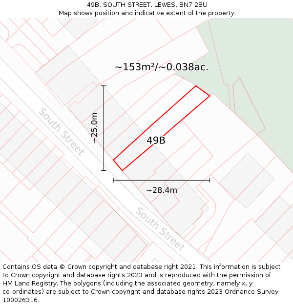 49B, SOUTH STREET, LEWES, BN7 2BU: Plot and title map