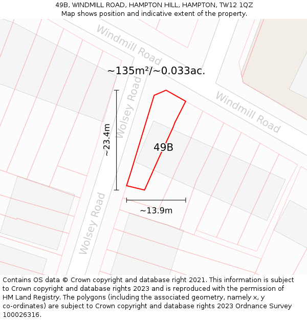 49B, WINDMILL ROAD, HAMPTON HILL, HAMPTON, TW12 1QZ: Plot and title map