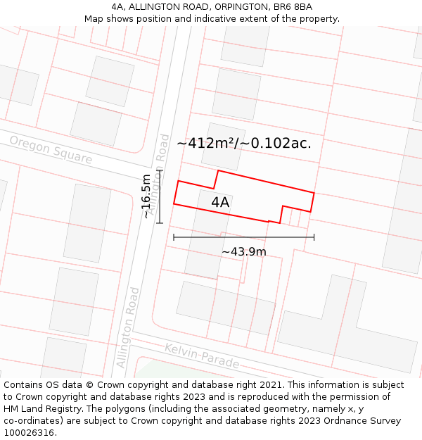 4A, ALLINGTON ROAD, ORPINGTON, BR6 8BA: Plot and title map
