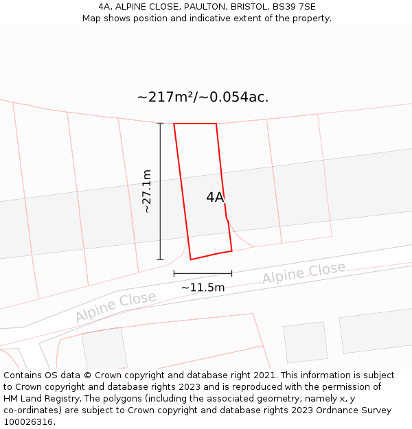 4A, ALPINE CLOSE, PAULTON, BRISTOL, BS39 7SE: Plot and title map