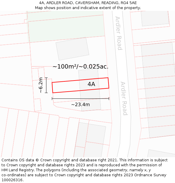 4A, ARDLER ROAD, CAVERSHAM, READING, RG4 5AE: Plot and title map