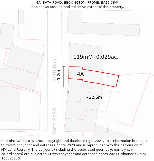 4A, BATH ROAD, BECKINGTON, FROME, BA11 6SW: Plot and title map