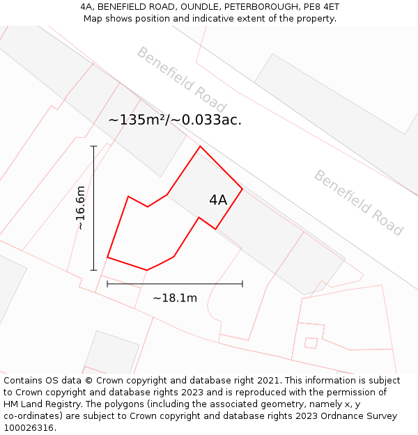 4A, BENEFIELD ROAD, OUNDLE, PETERBOROUGH, PE8 4ET: Plot and title map