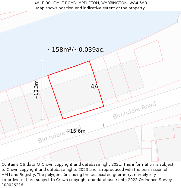 4A, BIRCHDALE ROAD, APPLETON, WARRINGTON, WA4 5AR: Plot and title map