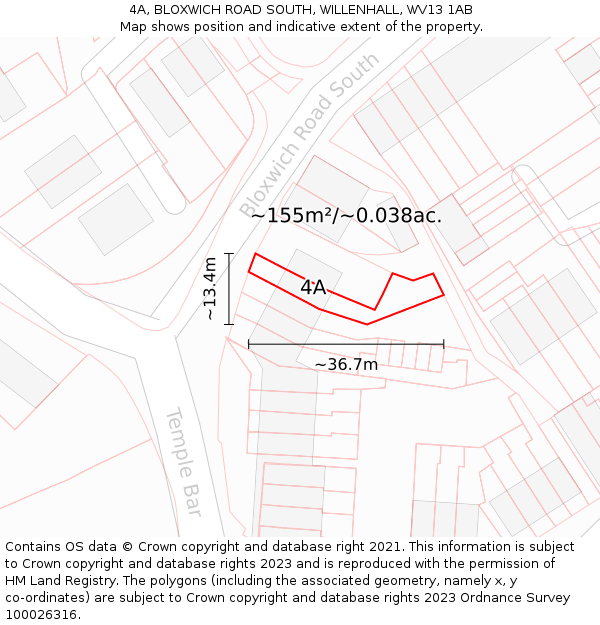 4A, BLOXWICH ROAD SOUTH, WILLENHALL, WV13 1AB: Plot and title map