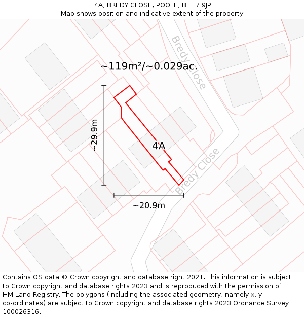 4A, BREDY CLOSE, POOLE, BH17 9JP: Plot and title map