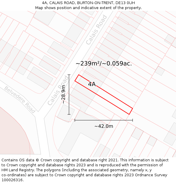 4A, CALAIS ROAD, BURTON-ON-TRENT, DE13 0UH: Plot and title map