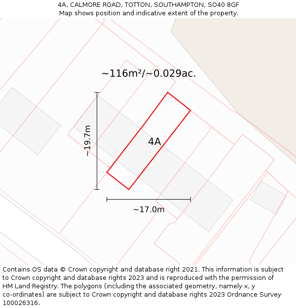 4A, CALMORE ROAD, TOTTON, SOUTHAMPTON, SO40 8GF: Plot and title map