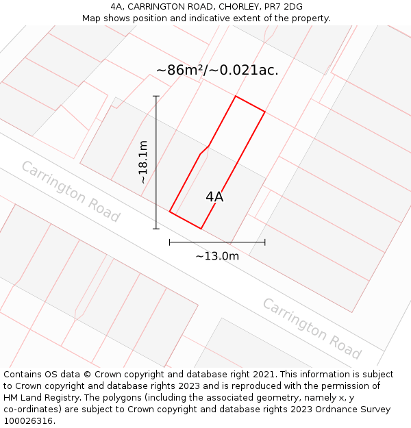 4A, CARRINGTON ROAD, CHORLEY, PR7 2DG: Plot and title map