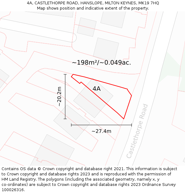 4A, CASTLETHORPE ROAD, HANSLOPE, MILTON KEYNES, MK19 7HQ: Plot and title map