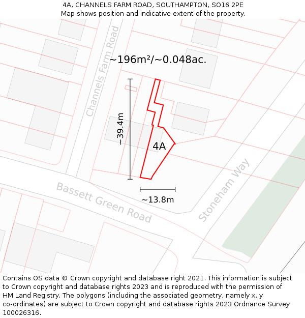 4A, CHANNELS FARM ROAD, SOUTHAMPTON, SO16 2PE: Plot and title map