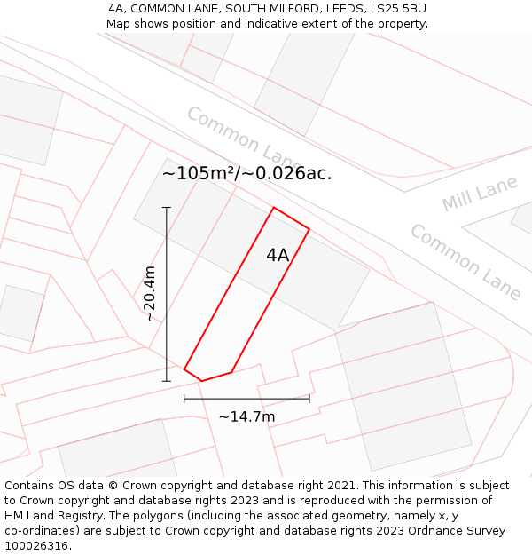 4A, COMMON LANE, SOUTH MILFORD, LEEDS, LS25 5BU: Plot and title map