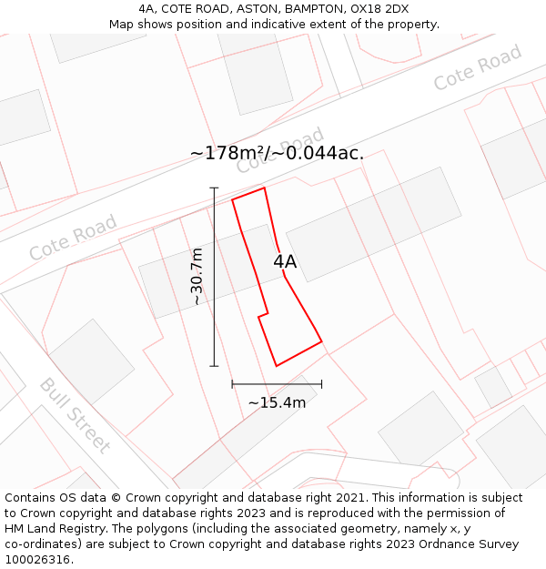 4A, COTE ROAD, ASTON, BAMPTON, OX18 2DX: Plot and title map