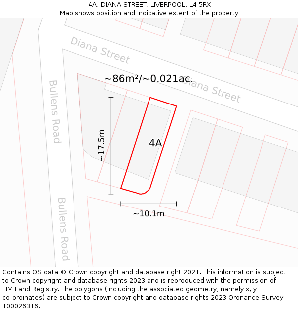 4A, DIANA STREET, LIVERPOOL, L4 5RX: Plot and title map