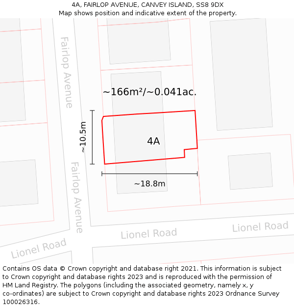 4A, FAIRLOP AVENUE, CANVEY ISLAND, SS8 9DX: Plot and title map