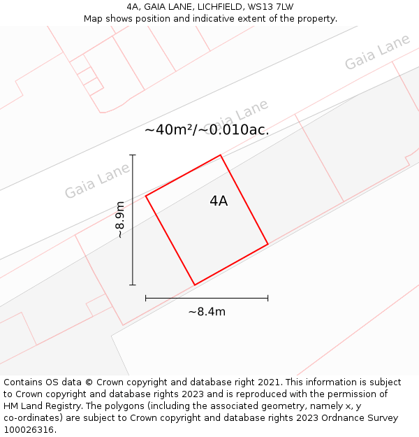 4A, GAIA LANE, LICHFIELD, WS13 7LW: Plot and title map