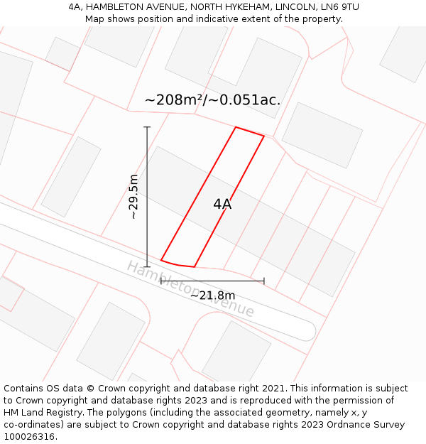 4A, HAMBLETON AVENUE, NORTH HYKEHAM, LINCOLN, LN6 9TU: Plot and title map