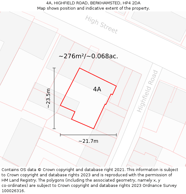 4A, HIGHFIELD ROAD, BERKHAMSTED, HP4 2DA: Plot and title map