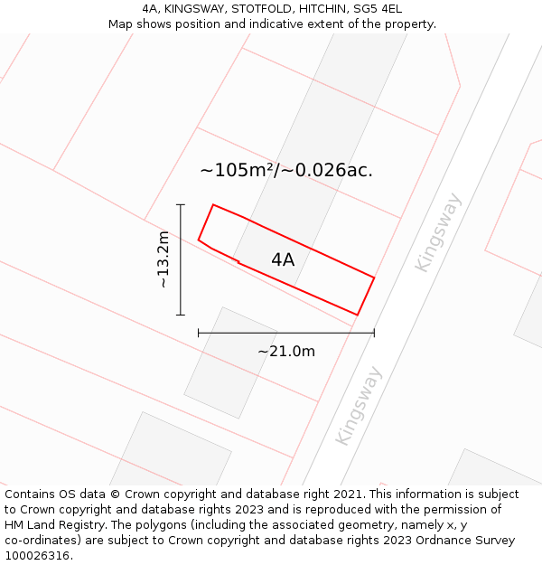 4A, KINGSWAY, STOTFOLD, HITCHIN, SG5 4EL: Plot and title map