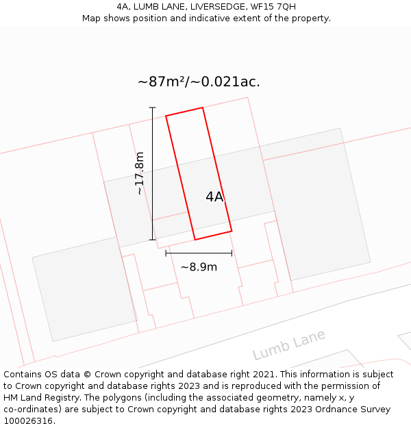 4A, LUMB LANE, LIVERSEDGE, WF15 7QH: Plot and title map