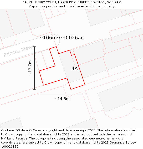 4A, MULBERRY COURT, UPPER KING STREET, ROYSTON, SG8 9AZ: Plot and title map