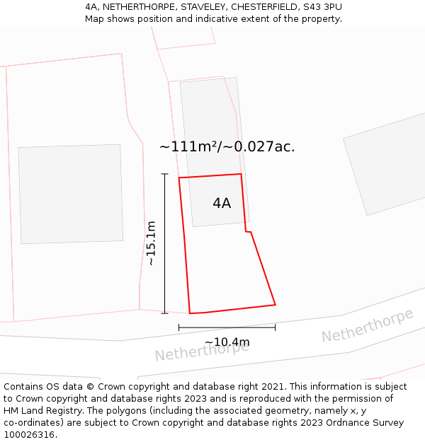 4A, NETHERTHORPE, STAVELEY, CHESTERFIELD, S43 3PU: Plot and title map