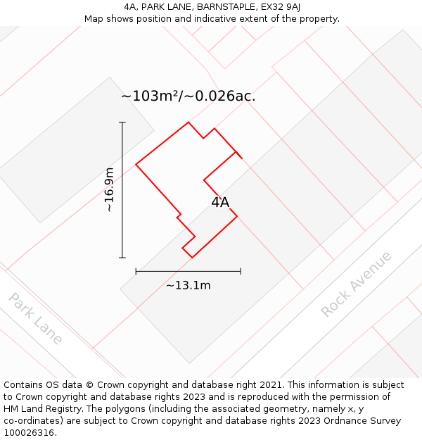 4A, PARK LANE, BARNSTAPLE, EX32 9AJ: Plot and title map