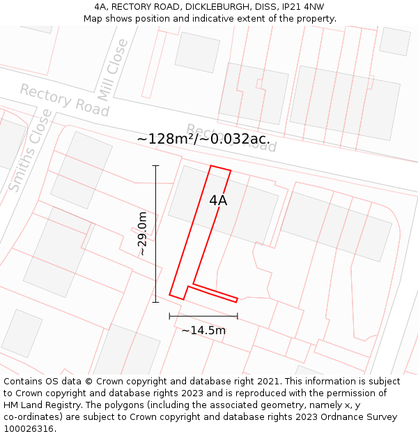 4A, RECTORY ROAD, DICKLEBURGH, DISS, IP21 4NW: Plot and title map